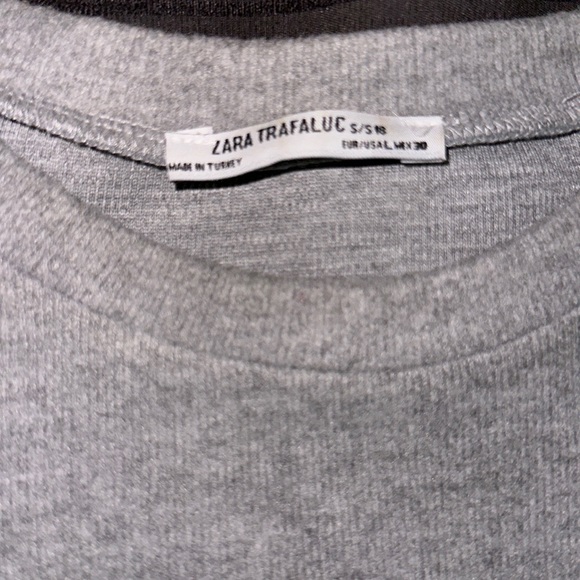 ZARA Trafaluc Grey Soft Knit Crew Neck Dress Black Lace Trim Size L - Picture 5 of 5